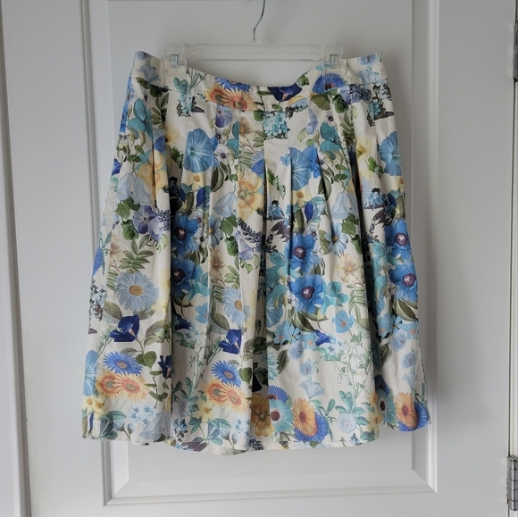 Talbots Dresses & Skirts - Pleated Midi Floral A-line Skirt Ivory Blue Yellow Talbots Size 14